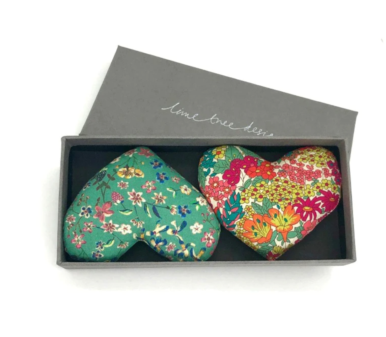 Box of 2 Lavender Heart Sachets Made with Liberty Fabric