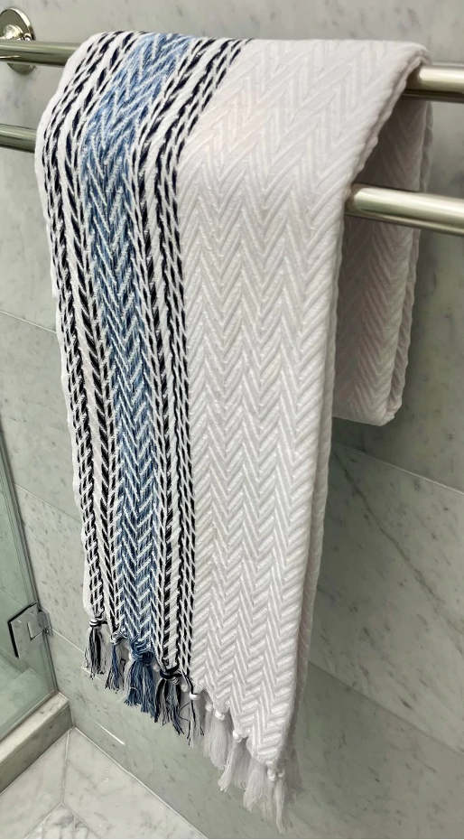 Chevron White Blue Pestemal